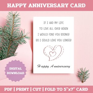 Tarjeta de aniversario romántica, tarjeta de aniversario imprimible, tarjeta de felicitación, tarjeta de amor, si pudiera vivir mi vida de nuevo, tarjeta de "te amo"