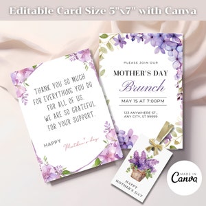 Tarjeta lila del día de la madre, hermosa tarjeta imprimible del día de la madre, tarjeta del día de la madre, tarjeta de invitación, tarjeta de amor de mamá, tarjeta del día de la madre, regalo para mamá, fiesta