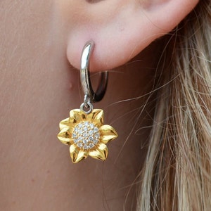 Sunflower earrings, gifts for her, sterling silver gifts, thoughtful gift