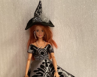 witch doll dress  / handmade fashion doll clothes / fits doll 11.5 Inch 1/6  scale dolls / also like barbie doll clothes / spider jewelry