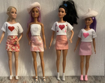 hearts outfits doll clothes / handmade fashion doll clothes / fits doll types like barbie 11 12 inch 1/6  scale dolls
