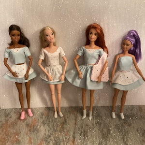 summer outfit skirt and top / handmade fashion doll clothes / fits doll types like barbie 11 to 12 inch, 30 cm  and  1/6  scale dolls