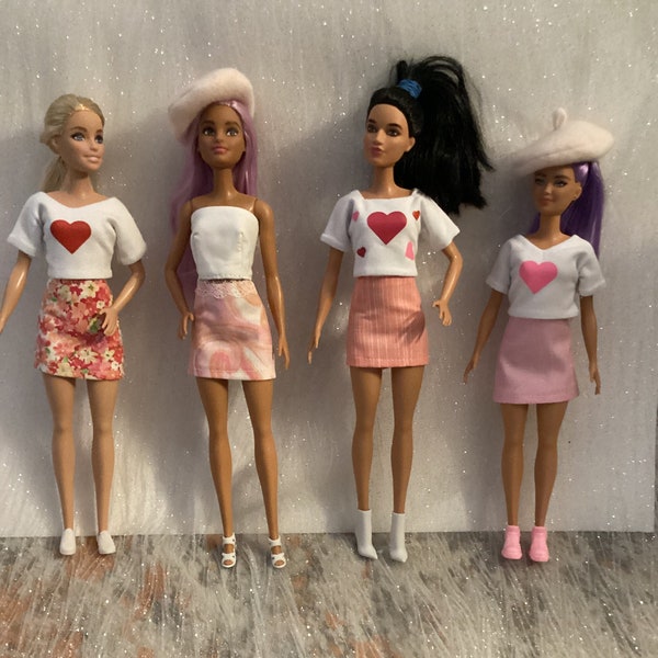 hearts outfits doll clothes / handmade fashion doll clothes / fits doll types like barbie 11 12 inch 1/6  scale dolls