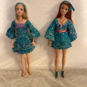 mod print 60&#39;s mod dress / handmade fashion doll clothes / fits doll types like barbie 11.5 inch 1/6  scale dolls 30 cm