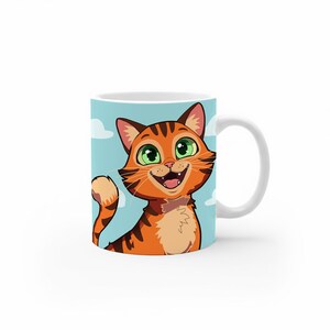 Tazza con simpatico gatto dei cartoni animati – Tazza da caffè da 11 once con adorabile design arancione tigrato – Regalo divertente per gli amanti dei gatti e i proprietari di animali domestici