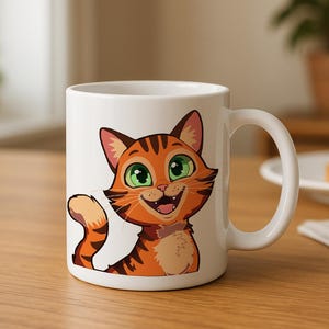 Cute Cartoon Cat Mug – 11oz Coffee Cup with Adorable Orange Tabby Design – Fun Gift for Cat Lovers & Pet Owners