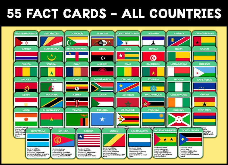 Continent of Africa | Africa Geography Fact Cards | Flags of Africa ...