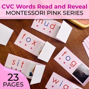 Série Montessori Rose Lecture et Révélation Rose Série Montessori Mots CVC Lire et Révéler Cartes Voyelles courtes Sons courts Lecture de mots CVC