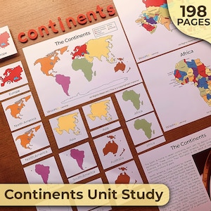7 Kontinente Einheitsstudie Montessori Geographie Aktivitäten Montessori Kontinente Aktivitäten Kontinente 3-teilige Karten Geographie Einheitsstudie