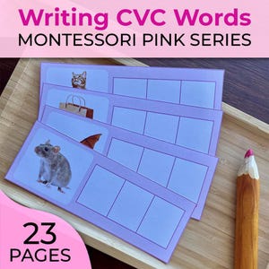Série d'écriture Montessori rose Série rose Cartes de mots CVC Montessori Cartes CVC Montessori Court A court E court I court O court U Pratique d'écriture