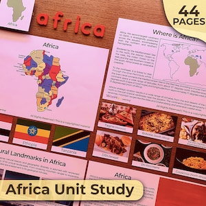 Africa Unit Study Africa Il continente Africano Animali dell'Africa Geografia Attività di geografia Montessori Africa Carte in 3 parti Pacchetto Africa