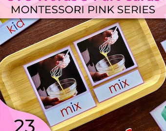 Montessori Pink Series 3 Part Cards Pink Series Nomenclature Cards Montessori CVC Words Cards Short A Short E Short I Short O Short U