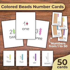 Montessori Beads Cards Montessori Colored Beads Printable Montessori Number Cards Montessori Beads for Math Classroom Numbers from 1 to 50