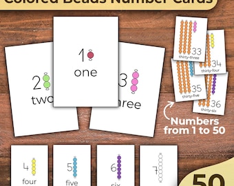Montessori Beads Cards Montessori Colored Beads Printable Montessori Number Cards Montessori Beads for Math Classroom Numbers from 1 to 50