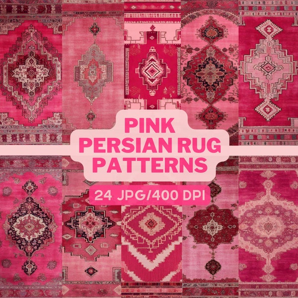 24 JPG Pink Rug Pattern, Digital Paper, Printable Carpet, Vintage-Inspired Design,  Scrapbooking, Junk Journal Supplies