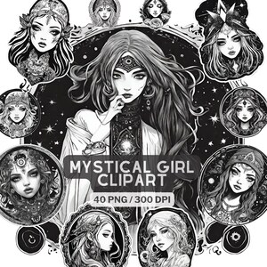 40 PNG Mystical Girl Clipart - Digital Scrapbook - Junk Journal - Craft Projects
