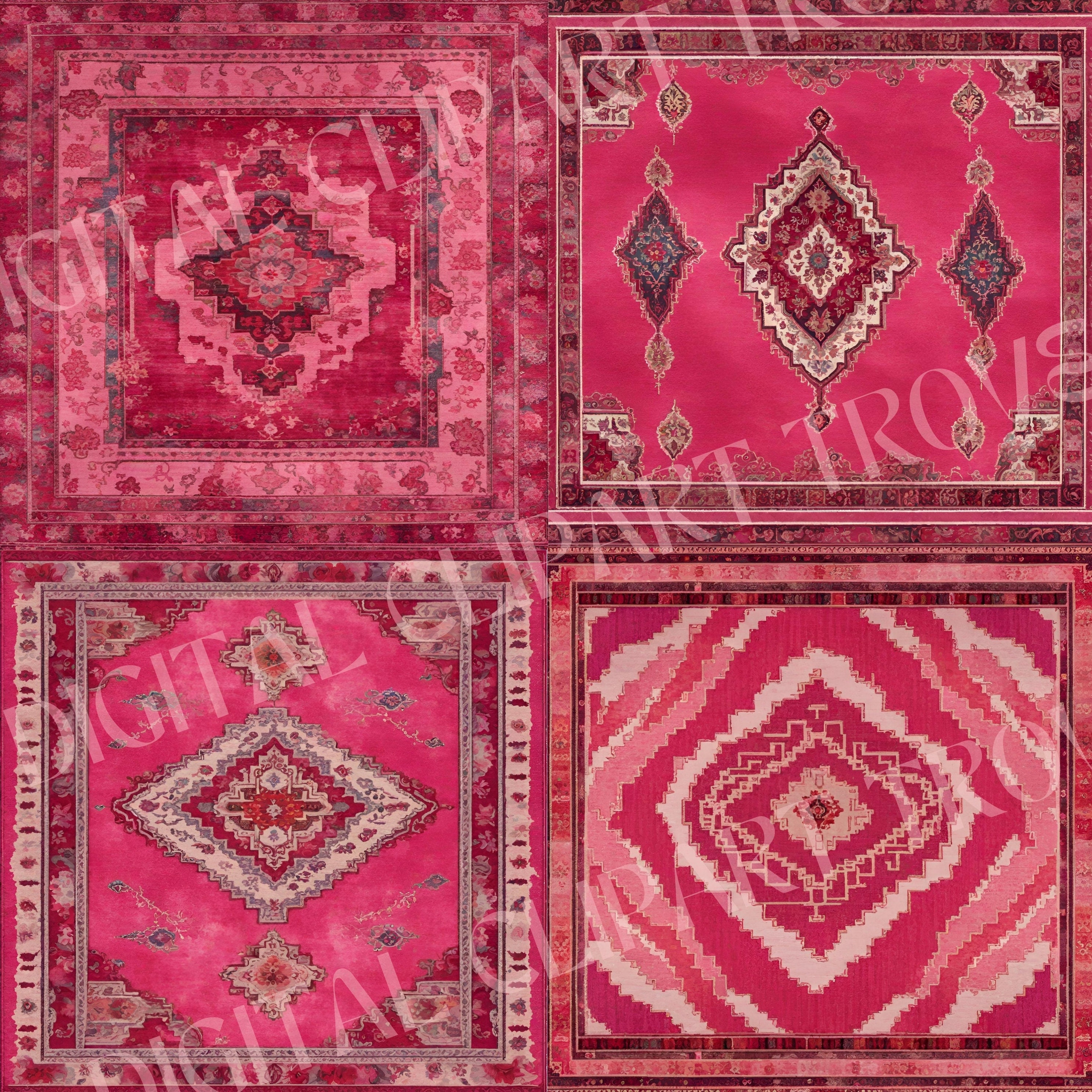 Pink Rug Pattern Background 24 JPG Pink Rug Pattern, Digital Paper, Printable Carpet, Vintage ...