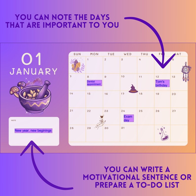 2024 Mystical Calendar Horizontal Printable & Editable PDF Etsy