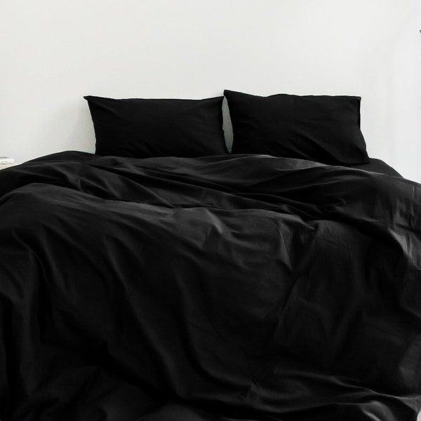 100% Cotton Solid Black Bedding Set "Obsidian" — soft, comfortable, modern, minimalist, premium, luxury, reliable, high-quality bedding set