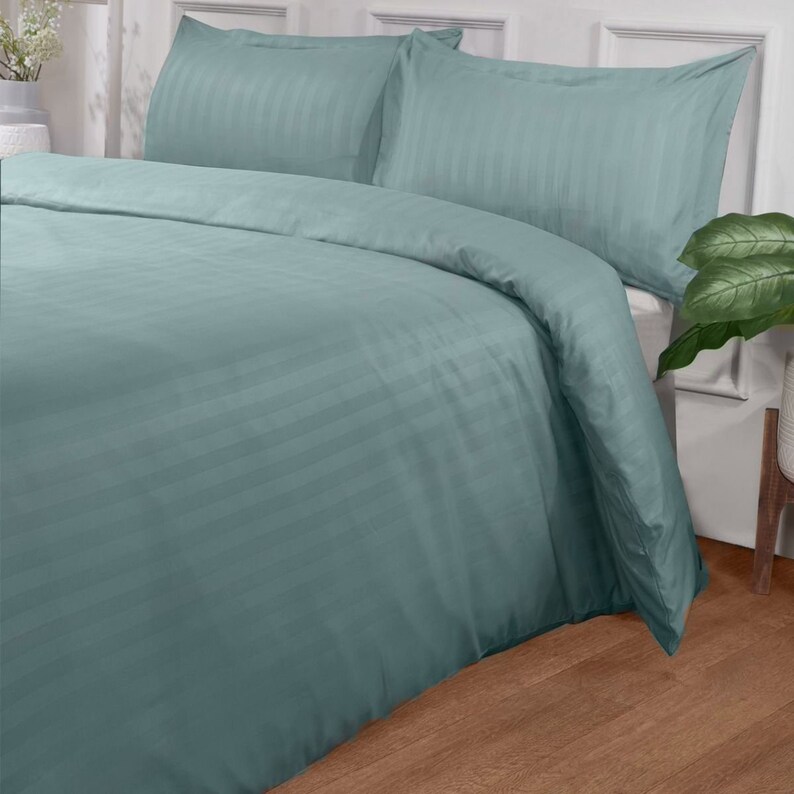 Parure de lit verte satinée à rayures Vert océan parure de lit douce, confortable, moderne, minimaliste, haut de gamme, luxueuse, fiable et de haute qualité image 2