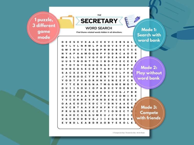 Secretary Word Search Game: Printable Office Activity (PDF and JPG) - Etsy