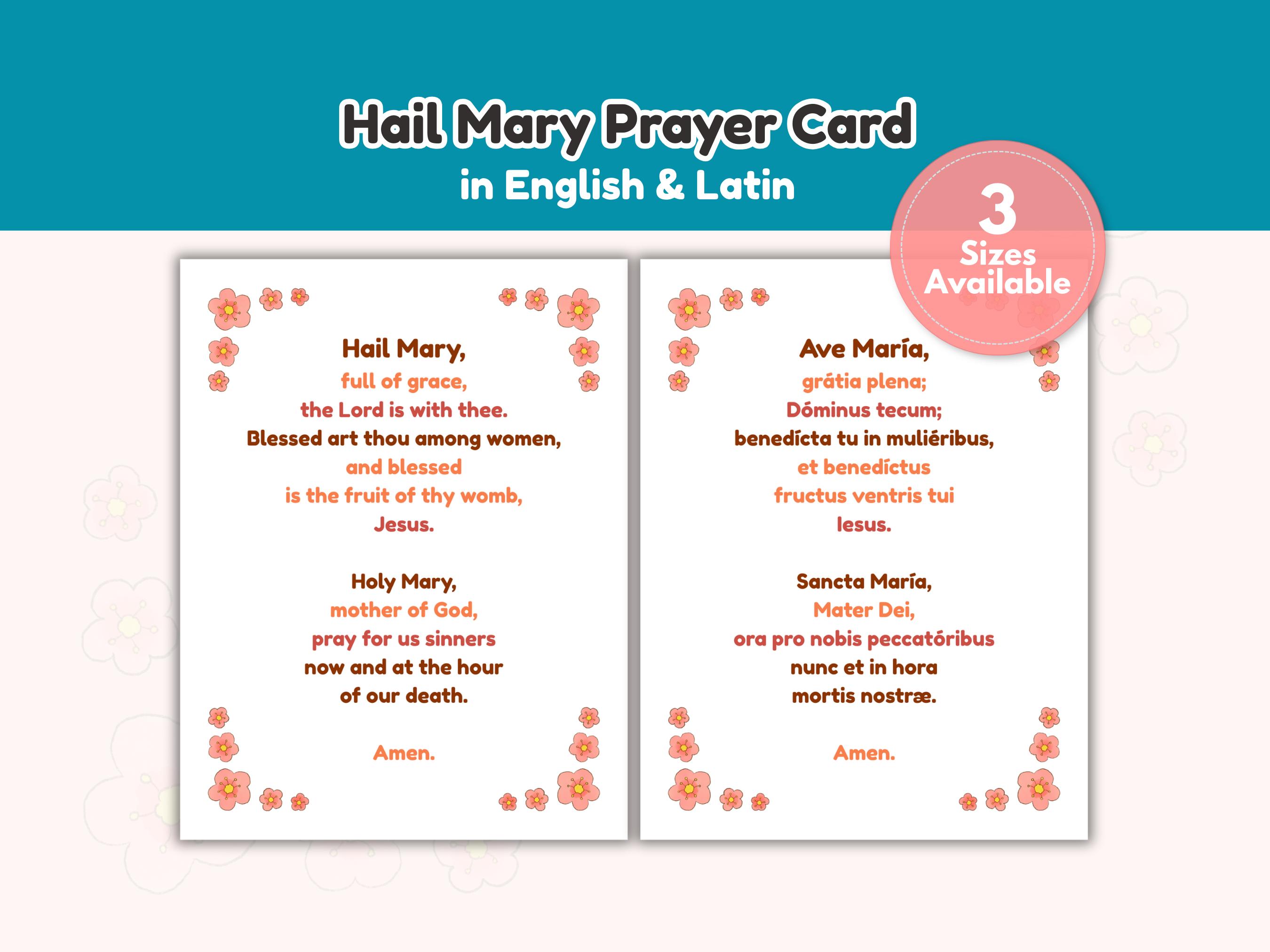 Hail Mary (ave Maria) Prayer Card in English & Latin, Catholic Wall Art ...
