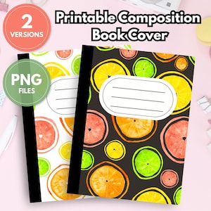Printable Citrus Composition Notebook Cover: Watercolor Style (PNG files)