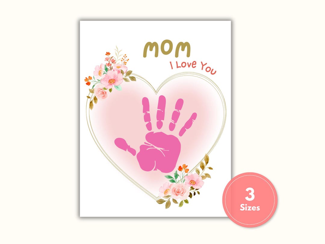 Mother’s Day Handprint Art, Mom I Love You Craft Printable, Heart ...