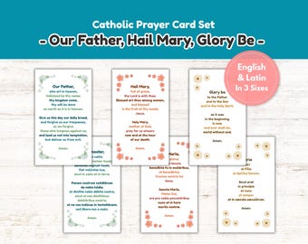 Catholic Prayer Cards: Our Father, Hail Mary, Glory Be in English & Latin