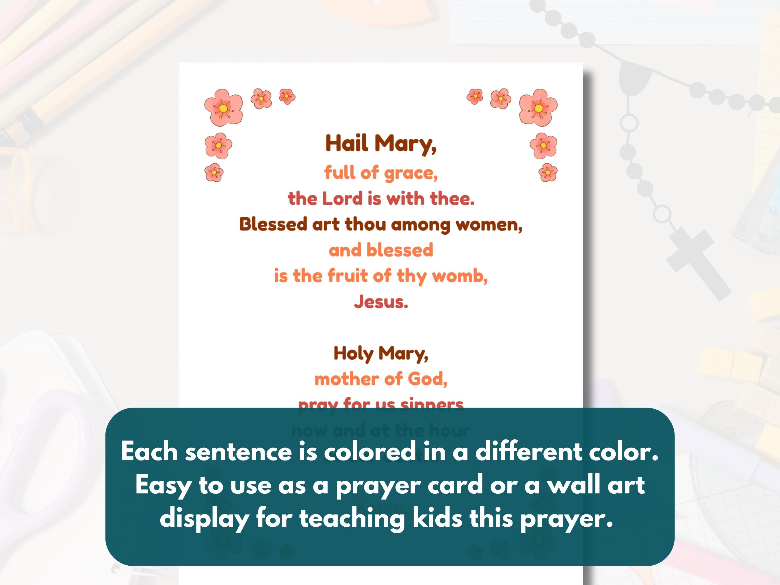 Hail Mary (ave Maria) Prayer Card in English & Latin, Catholic Wall Art ...