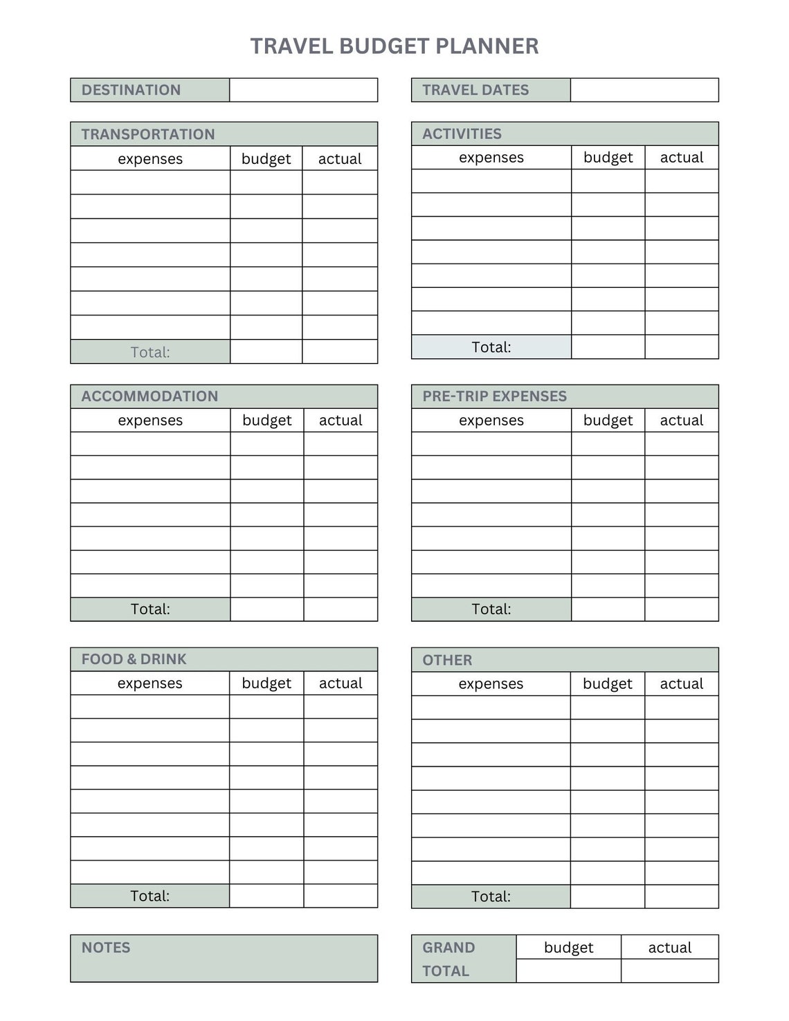 Printable Travel Budget Planner - Etsy