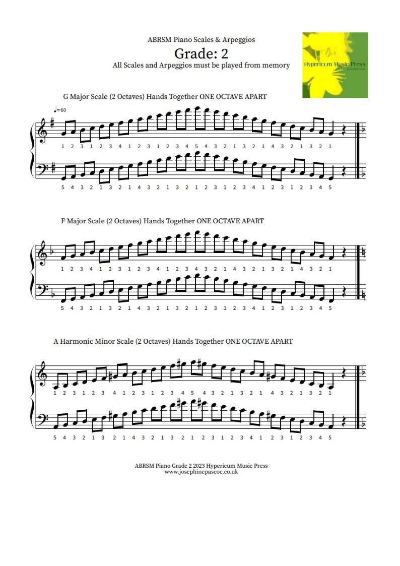 Piano Grade 2 ABRSM Scales & Arpeggios Printable Sheet Music Etsy