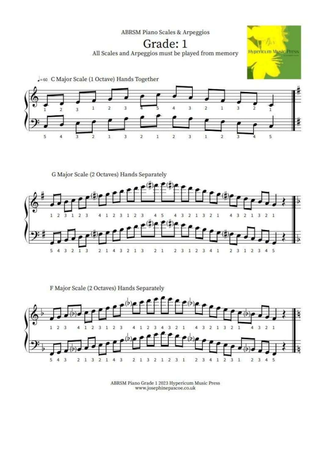 Piano Grade 1, ABRSM Scales & Arpeggios Printable Sheet Music - Etsy