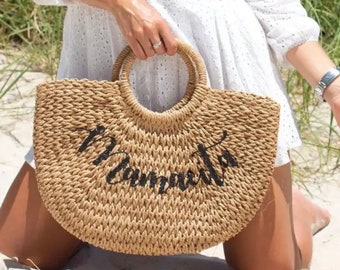 Customized Straw Bag Pompom Bag Mrs Custom Beach Bag Personalized Straw Basket Bridal Shower Bag Custom Beach Bag Straw Tote Custom GIFT Bag