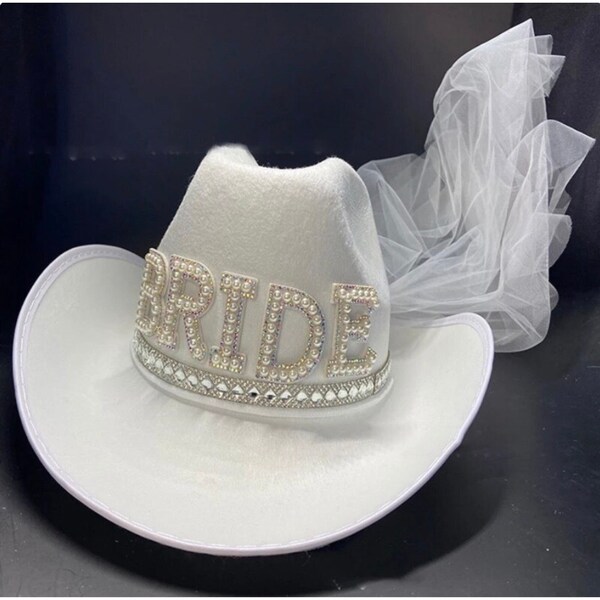 Bride Hat Bride Cowboy Hat Bachelorette Hat Wedding Cowboy Bride Hat Cowboy Cowgirl Hat Bride Pearl Hat Cowboy Wedding Hat Bride Cowboy Gift