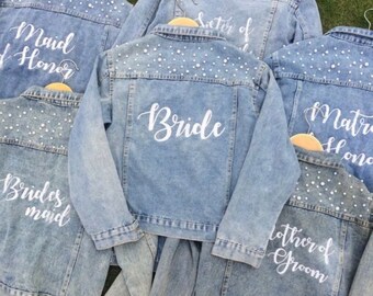 Personalized Embroidered Jacket Bride Jacket Denim Jacket Wedding Bride Gift Bridal Shower Jacket Embroidered Bride Pearl Jean Jacket Bride