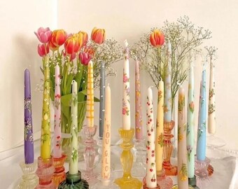 8 Inch Floral Taper Candles,Long Taper Candles,Dining Table Candles,Wedding Candles,Spiral Candles,Handmade Gift,Housewarming Gifts