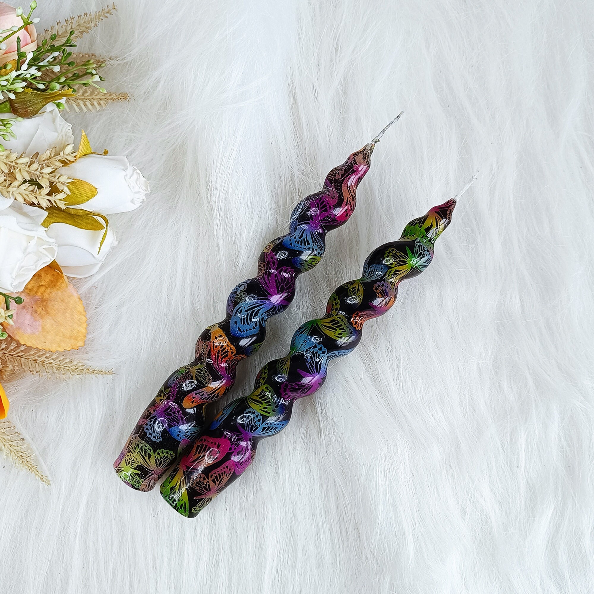 Spiral Taper Candles - Green Twisted Candlesticks, Smokeless & Unscented For Dinner & Decor