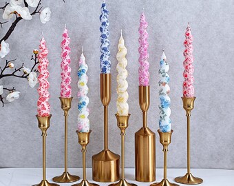 2 Pcs Floral Wedding Candles,Twisted Taper Candle,Anniversary Gifts,Gifts for Couples,Spiral Taper Candle,Colorful Candlesticks