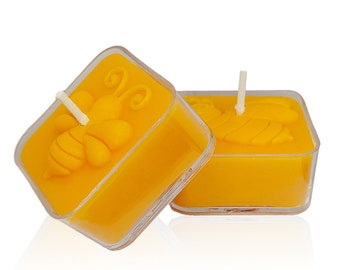 Handmade Beeswax Candles,Beeswax Tealights,4 Hour Burn Time, Clear Cup, Set of 12,For Home, Pool, Sabbath, Weddings & Emergencies, Unscented