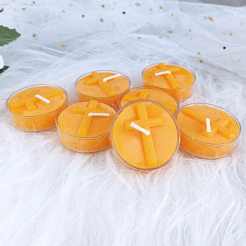Jesus Cross Beeswax Tea Light Advent Candles Warmer Prayer Candles With