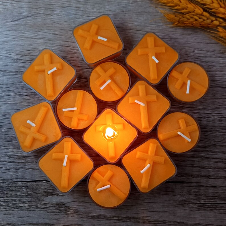 Jesus Cross Beeswax Tea Light Advent Candles Warmer Prayer Candles With