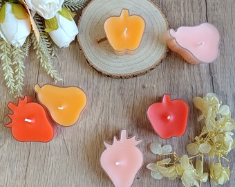 Cute gradient Fruit shapes Handcrafted Beeswax Tealights Candles,12 Packs Beeswax Tealight,3.5-4 Hour Extended Burn Time