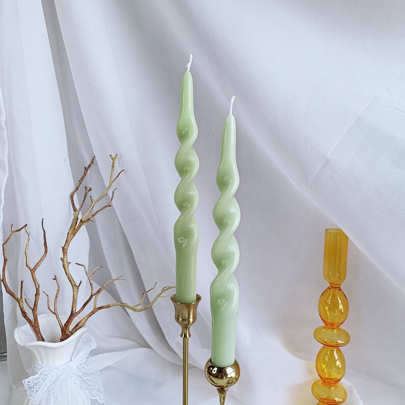 Dark Green Spiral Taper Candle Sticks,9.8 Inch Dripless Twisted Candle