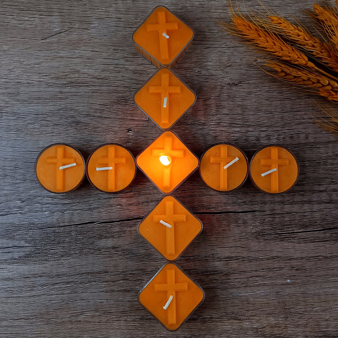 Jesus Cross Beeswax Tea Light Advent Candles Warmer Prayer Candles With