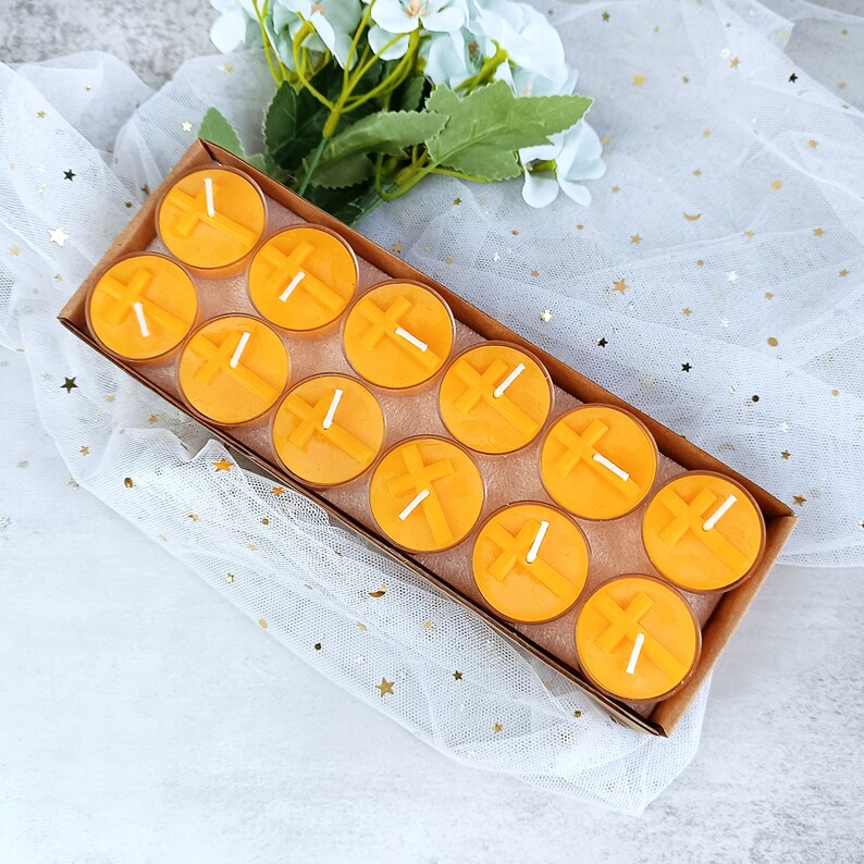 Jesus Cross Beeswax Tea Light Advent Candles Warmer Prayer Candles With