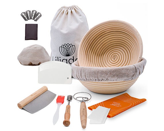 Sourdough Bread Proofing Basket Set of 17 – 2 Banneton Baskets with Tools – Great Gift for Bakers & Bread Lovers – Liliadon