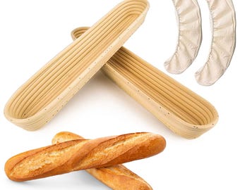 Liliadon Banneton Baguette Bread Proofing Basket Set of 2 – 15&quot; Rattan for Sourdough Baking – Great Gift for Bakers & Bread Lovers