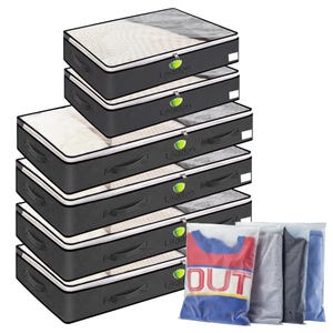 Lightweight Underbed Storage Containers – 6-Pack Foldable Bins with Handles & Pockets for Clothes, Blankets – Great Gift for Organizers