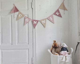 Handcrafted Custom bunting banner with name, Personalized pennant chain, Cotton garland with phrase/text, Handmade fabric string with word